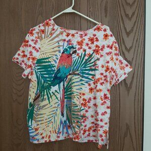 Alfred Dunner Floral Parrot Top 1X Tropical Pink Flowers